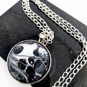 Pendant Necklace Silver Chain "DEEP SPACE" Fluid Art Hand Painted